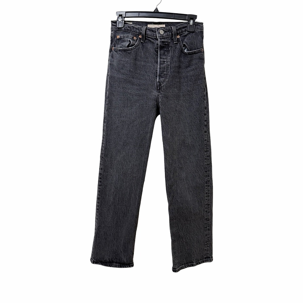 Levis Ribcage Straight Ankle Jeans Womens 27x27 Black Dark Wash Button‎ Fly